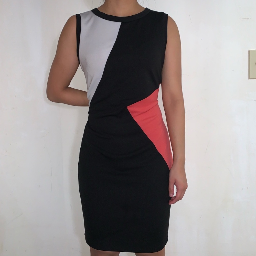 Cynthia Rowley Black, White, and Pink Color Block Sleeveless Mini Dress Womens 8
